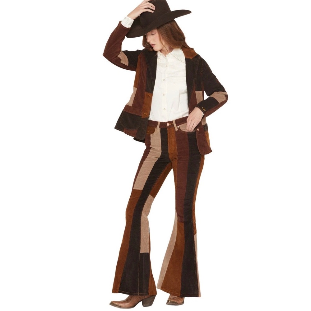 Wrangler x Lainey Wilson Patchwork Corduroy Bell Bottom Flare Pant Brown 29 Boho